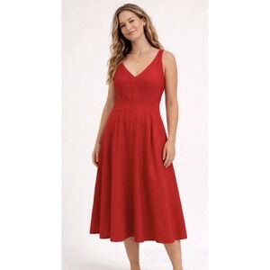 Joie 100% Linen Sleeveless Fit Flare Midi Dress Size 12 Pockets Resort Pinup NWT